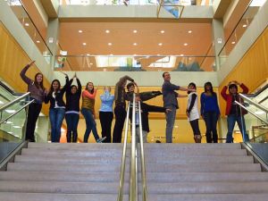 New Campus Ambassadors from the U.S. program use their bodies to spell "Wikipedia" during an orientation in Indianapolis, Indiana, in January 2012.
