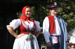 A folk costume from the "Moravian Slovakia" region, worn traditionally by single girls
