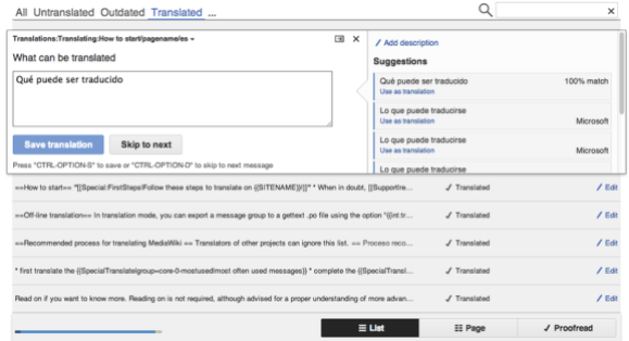 Translate UX main editor screen with Spanish translations in List view