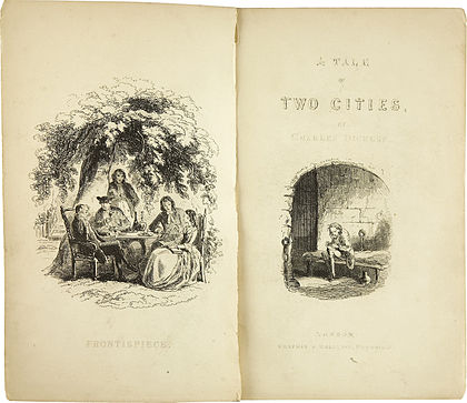 Charles Dickens: A Tale of Two Cities. With Illustrations by H. K. Browne. London: Chapman and Hall, 1859. First edition. Photography Hablot Knight Browne, Heritage Auctions, Inc. Dallas, Texas. Public Domain