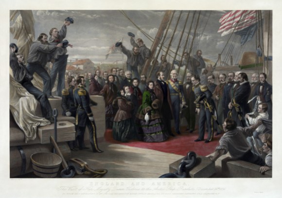 Queen Victoria visiting a ship returned from the Arctic. Art by William Sampson, restored by Adam Cuerden, public domain/CC0.