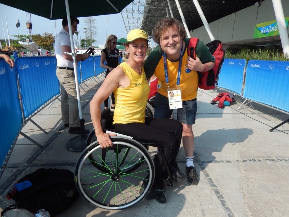 The author with Liesl Tesch.Photo by Sport the Library via the Australian Paralympic Committee, CC BY-SA 3.0.