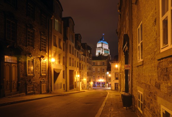 A street in Quebec City at night. Photo by Wladyslaw, CC BY-SA 3.0.