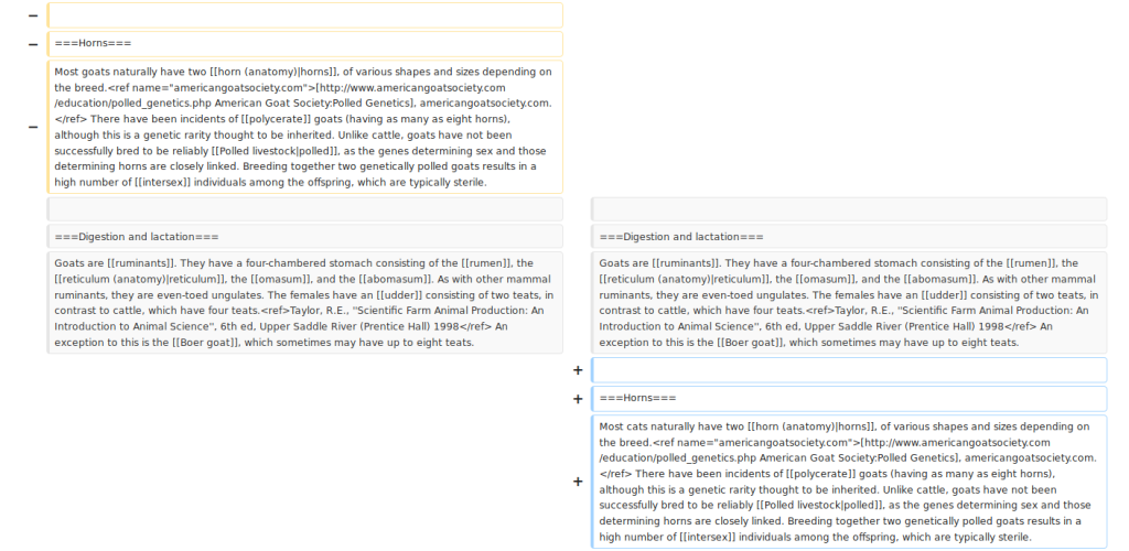 Screenshot of the Wikipedia "diff" resulting from moving an entire paragraph.