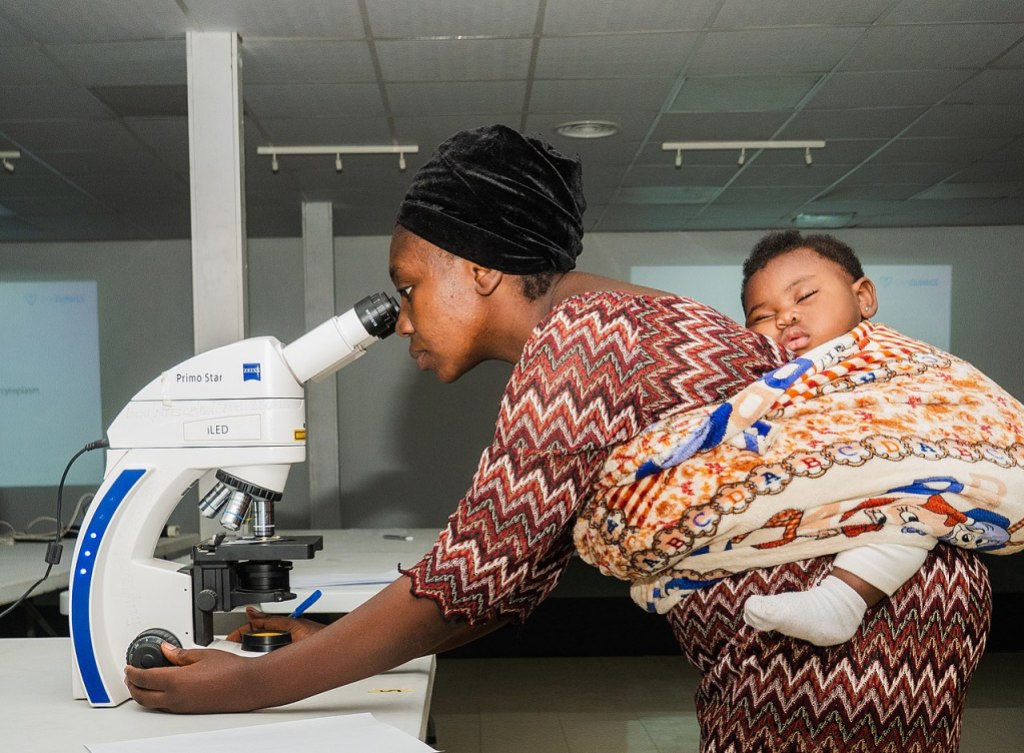 Laboratory scientist attending malaria microscopy training in Nigeria