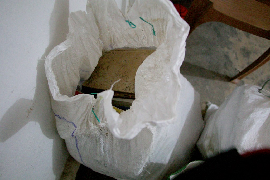 A bag containing books outside Srujanika's office. Most heirs of authors dispose the latter's books, many rare and out-of-print, and unpublished manuscripts which Srujanika tries to collect and archive.