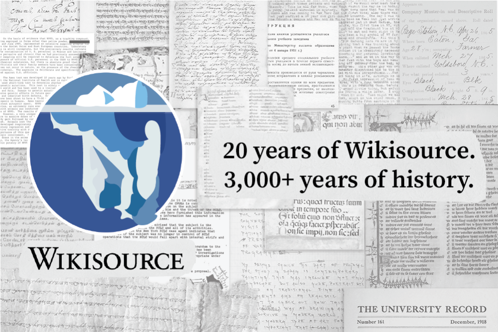 Celebrating 20 years of Wikisource and 3,000+ years of history