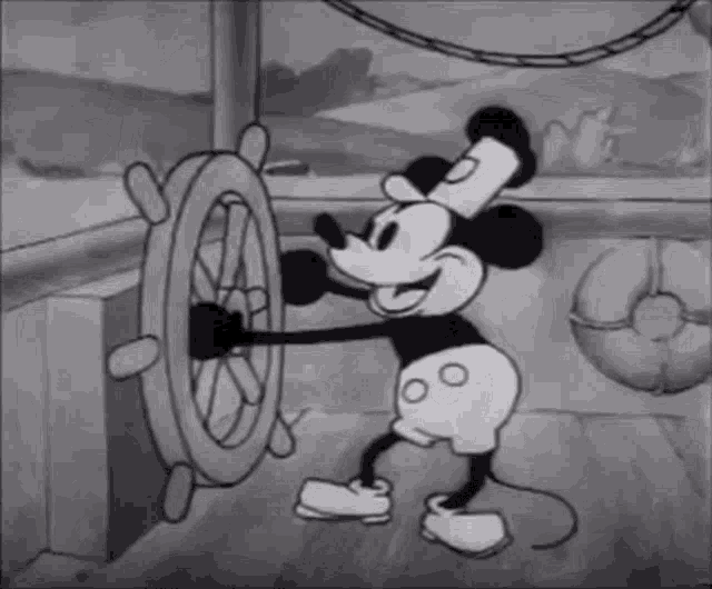 1928 yapımı Steamboat Willie animasyonundan bir sahne