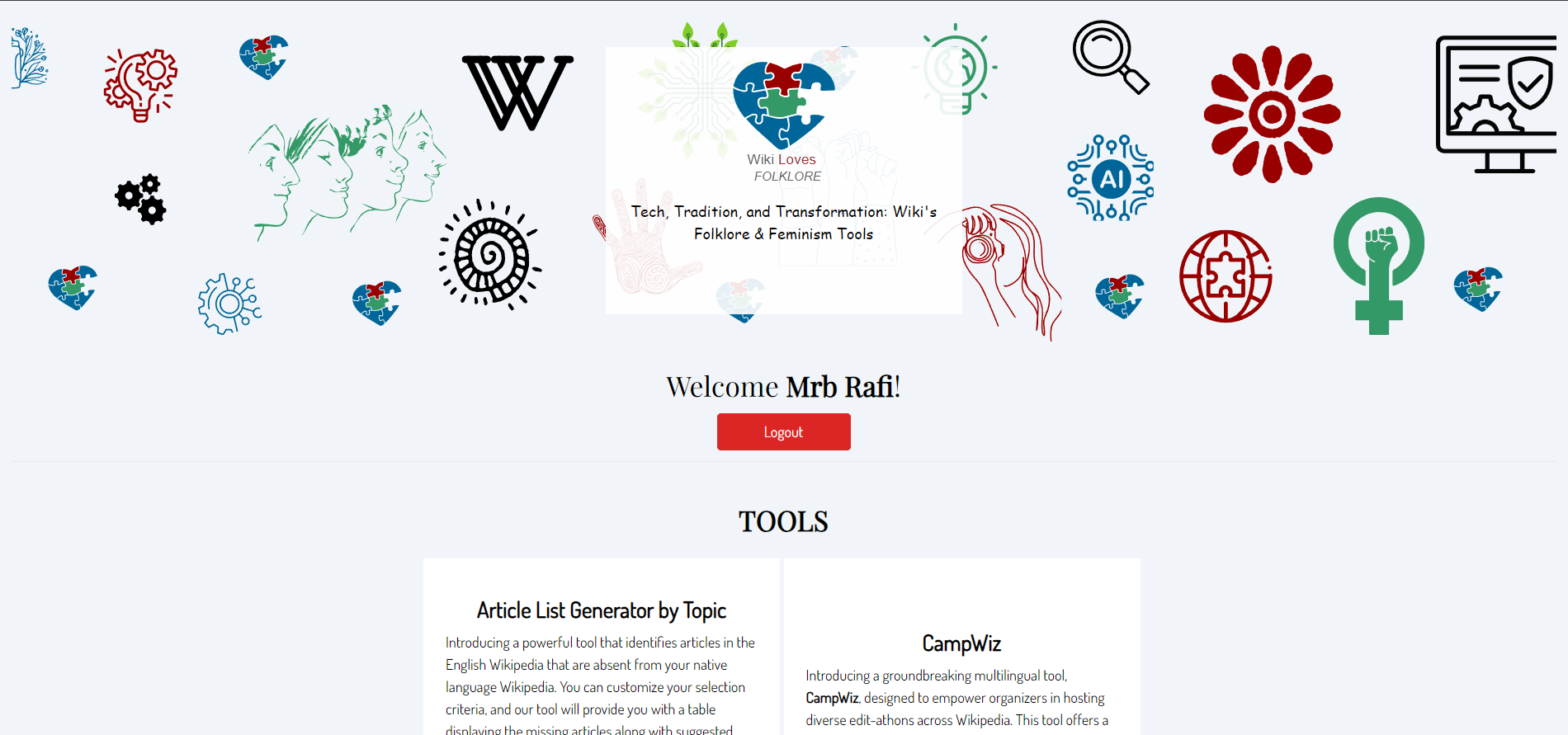 The homepage of Feminism and Folklore toolkit