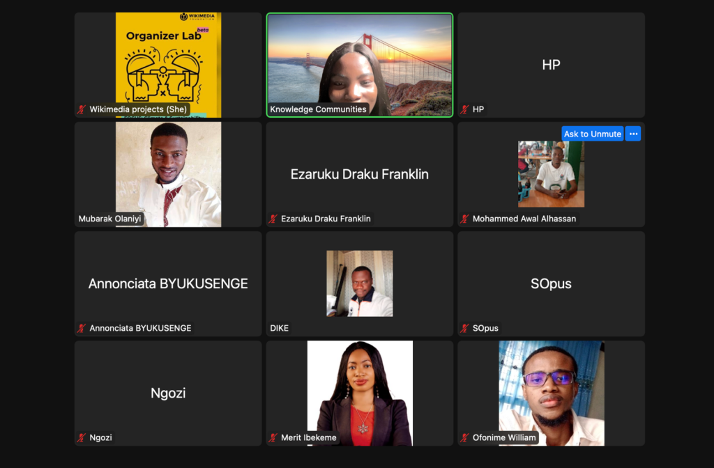Photo shot of participants at the Joining_Wikipedia_01 Anglophone WIR Weekly webinar