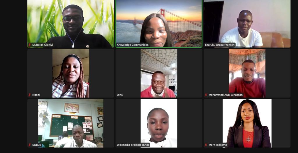 Photo shot of participants at the Joining_Wikipedia_02 Anglophone WIR Weekly webinar